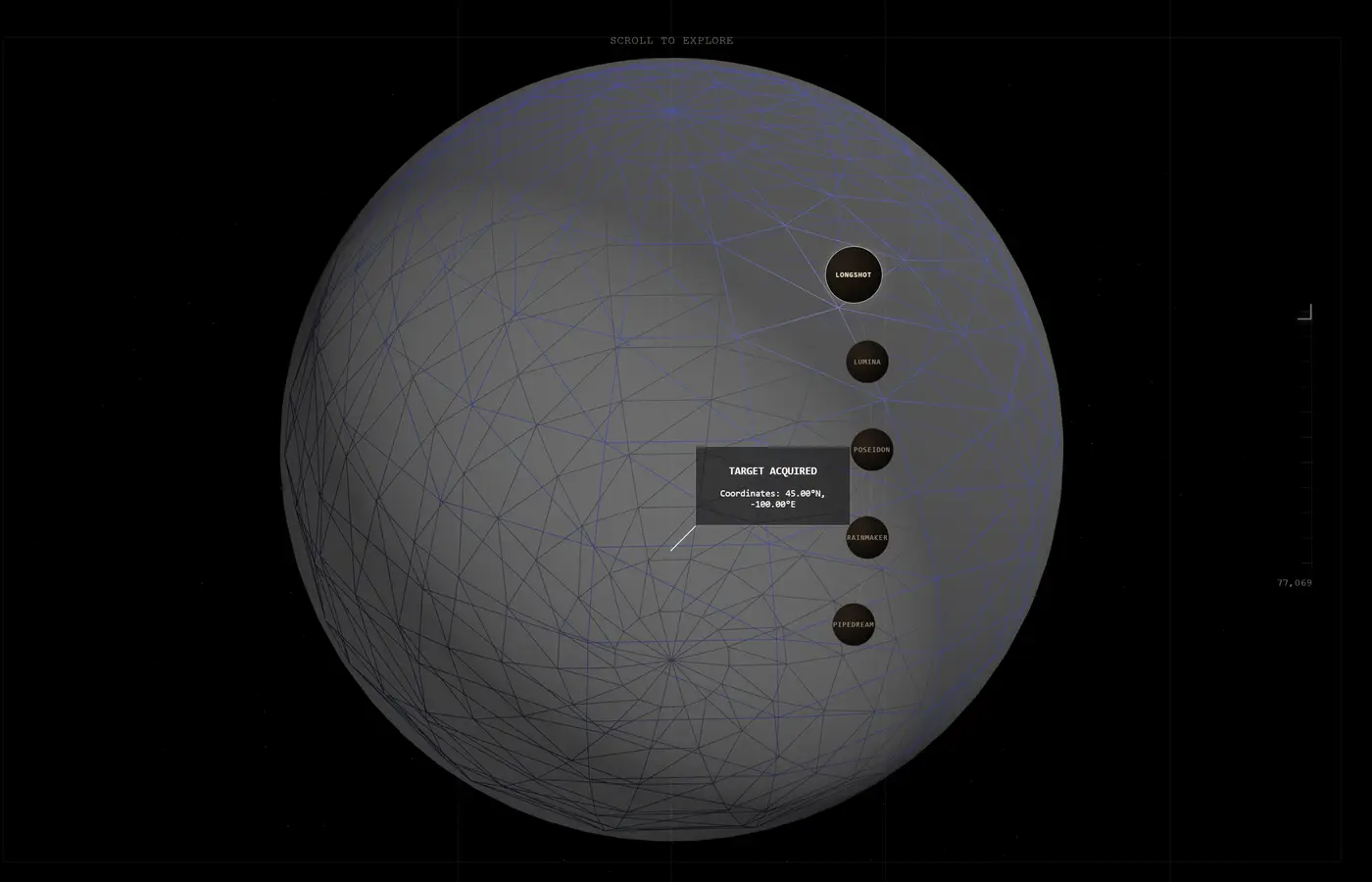 Wireframe coordinate mapping, plotting company positions on the globe surface